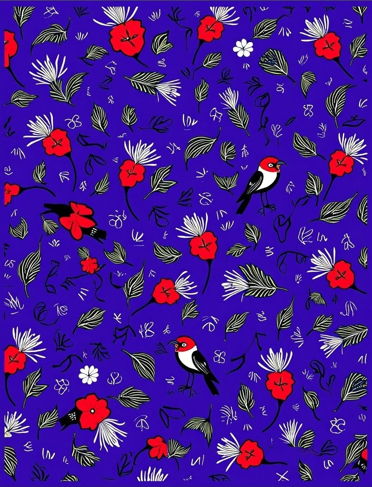 Red Floral With Birds Pattern Rug