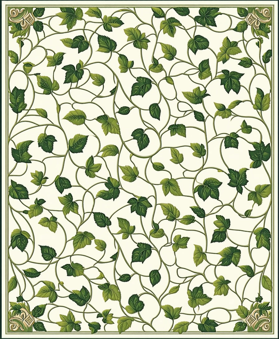 Green LeafVine Pattern Rug