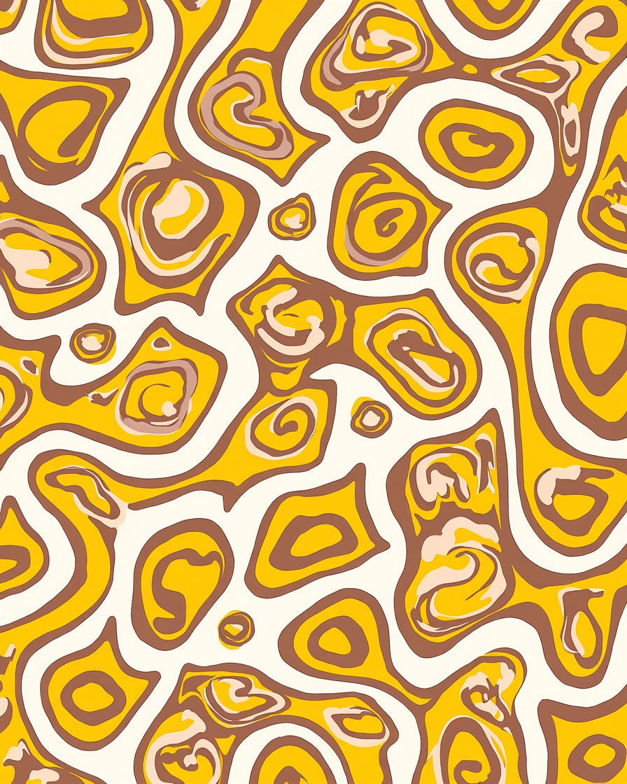 Abstract Swirls Yellow Brown Pattern Rug