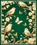 Golden Birds and Butterflies Floral Pattern Rug