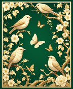 Golden Birds and Butterflies Floral Pattern Rug