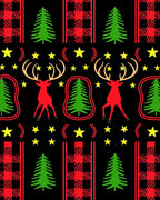 Red Deer Stars Buffalo Plaid Trees Rug