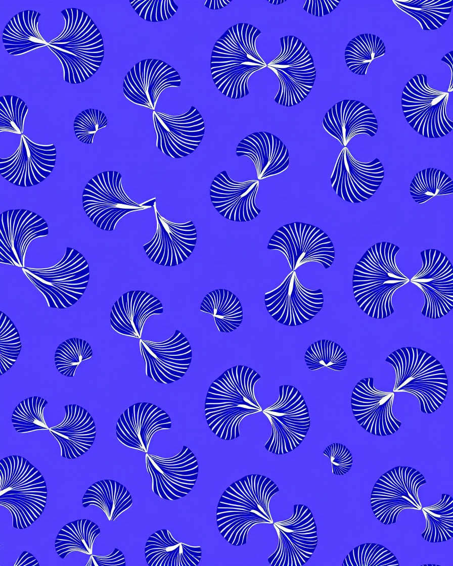 Abstract Blue White Fan Pattern Rug