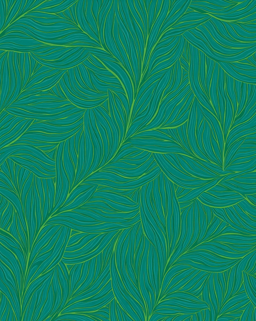 Teal Green Abstract Leaf Pattern Rug
