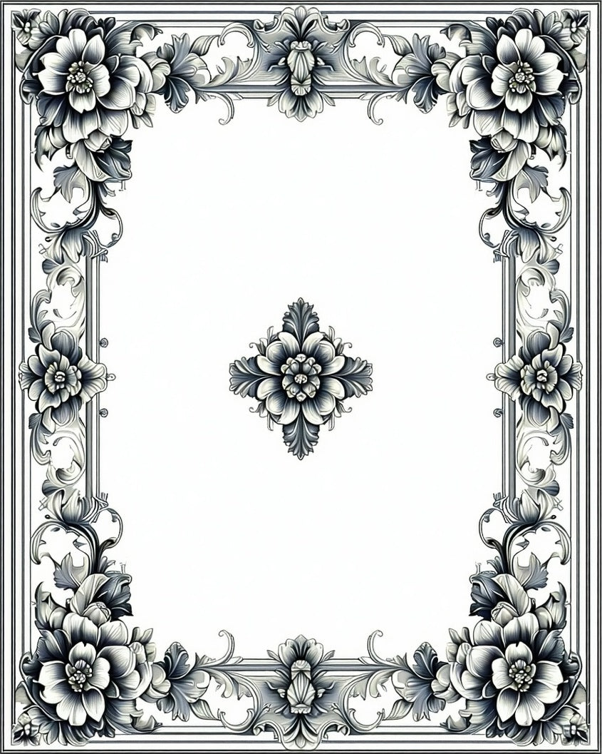 Ornate Floral Scrollwork Frame Rug