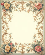 Elegant Floral Swirls Blossoms Border Rug
