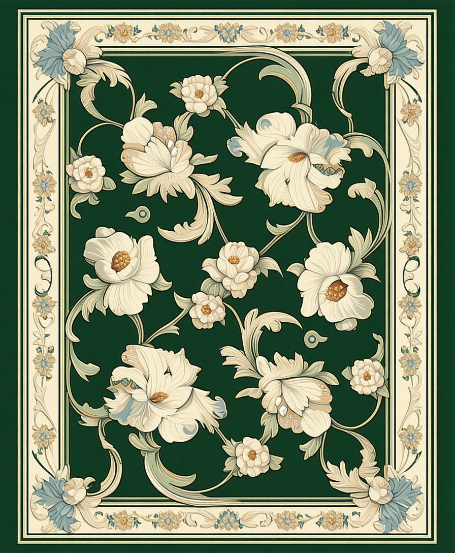 Elegant Floral Botanical Scroll Design Rug