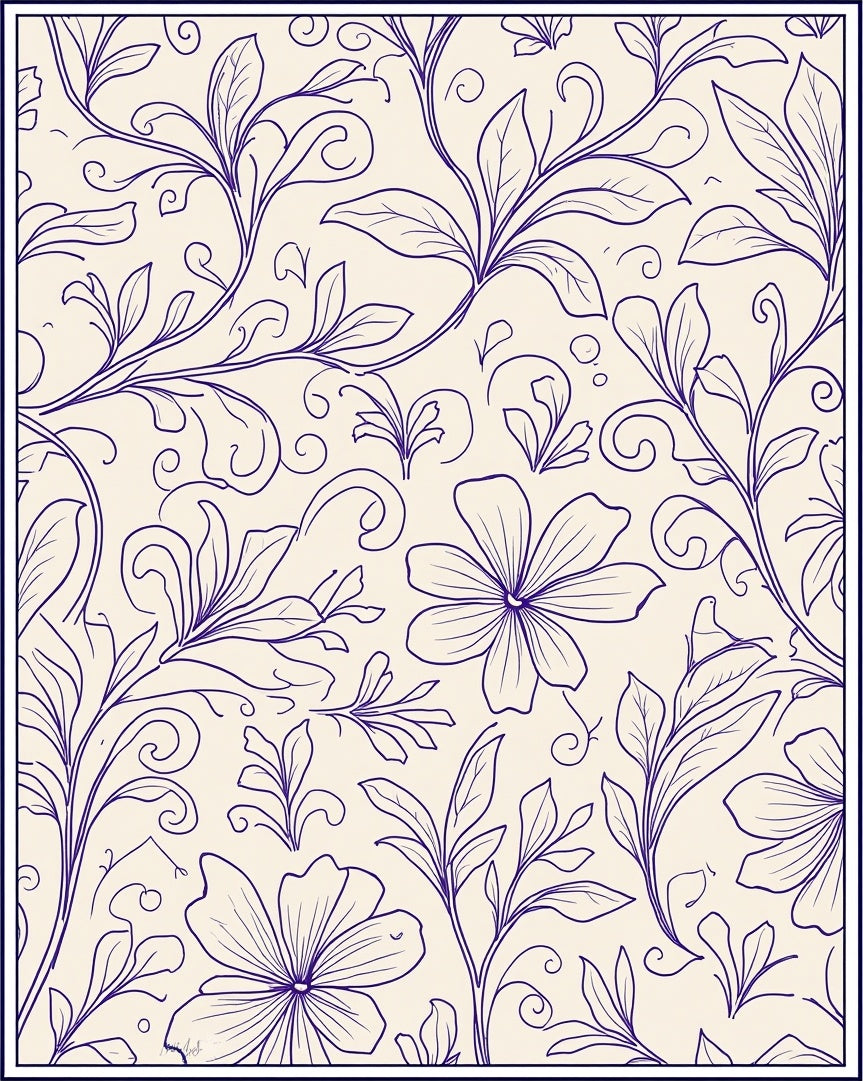 Floral Vine Outline Cream Rug