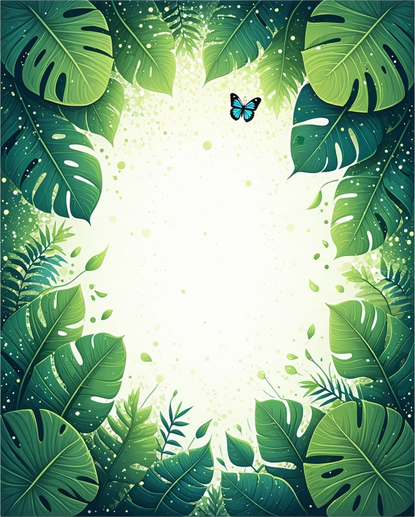 Lush Green Tropical Leaf Pattern Rug