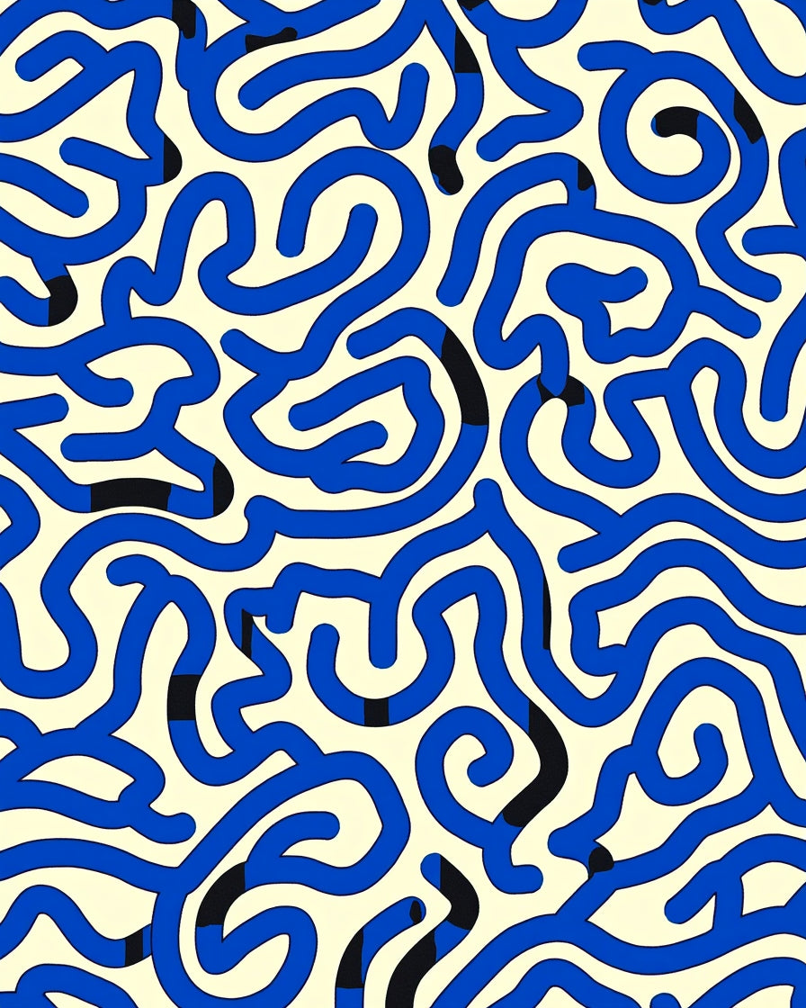 Bold Blue Wavy Line Pattern Rug