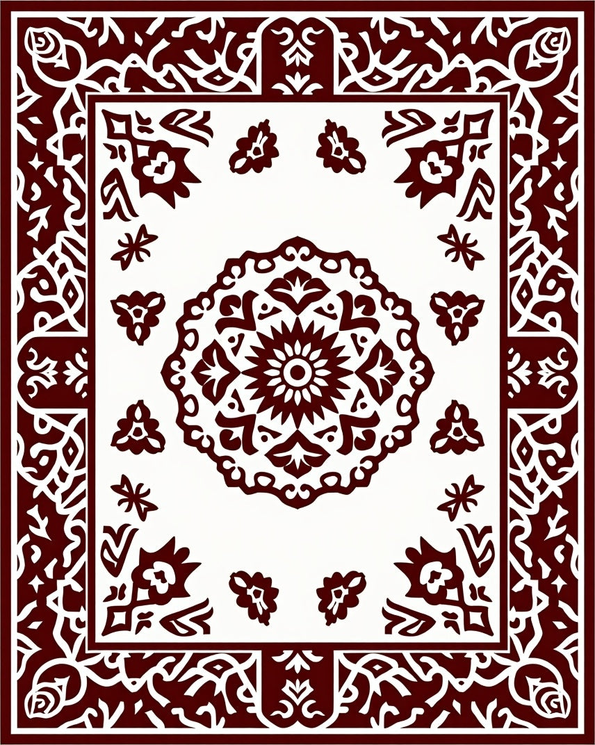 Crimson Floral Medallion Border Rug