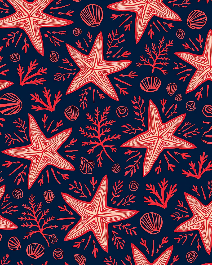 Ocean Starfish And Coral Pattern Rug