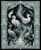Ornate White Birds Teal Feather Design Rug