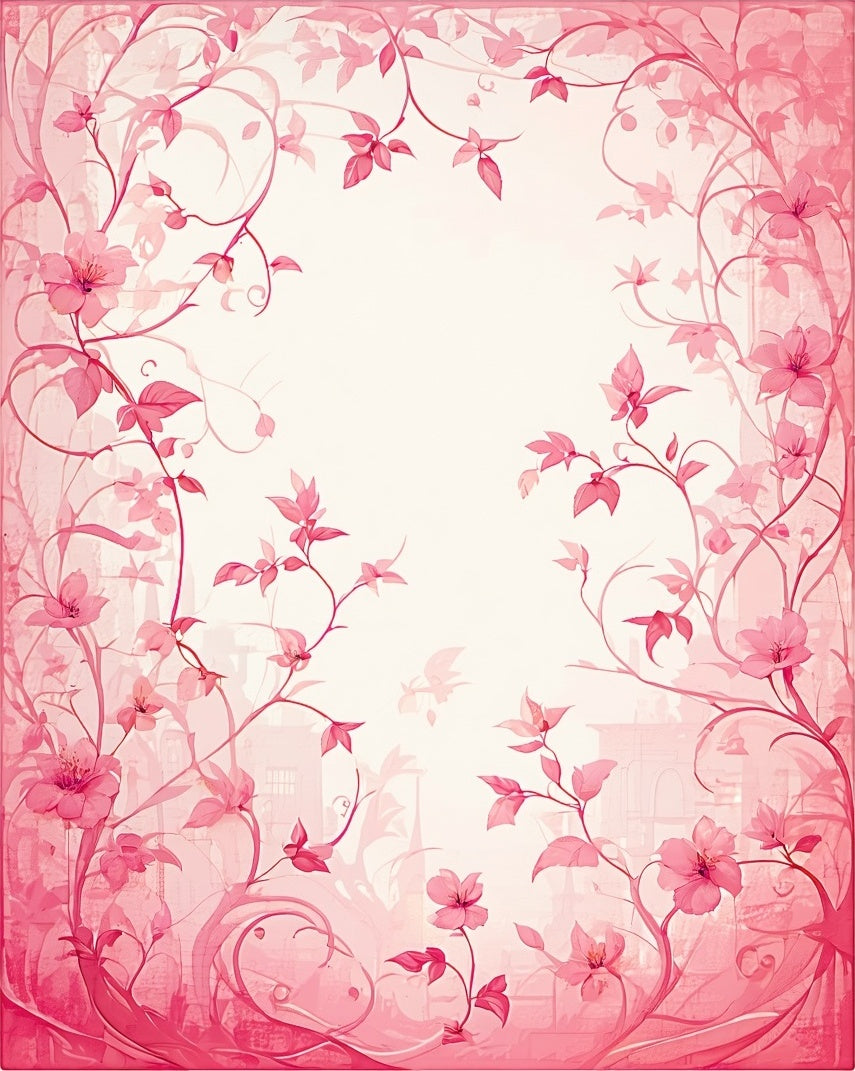 Pink Floral Swirls Decorative Border Rug