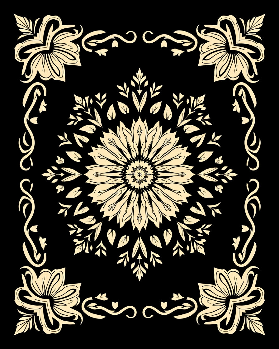 Antique Floral Mandala Scrollwork Rug