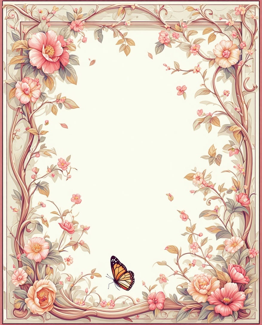 Floral Vine Pattern With Butterfly Accent Rug