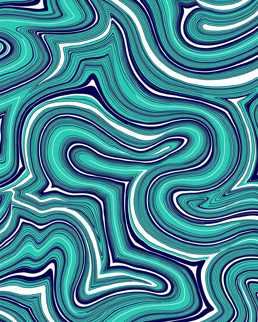 Aqua Wave Patterned Abstract Rug