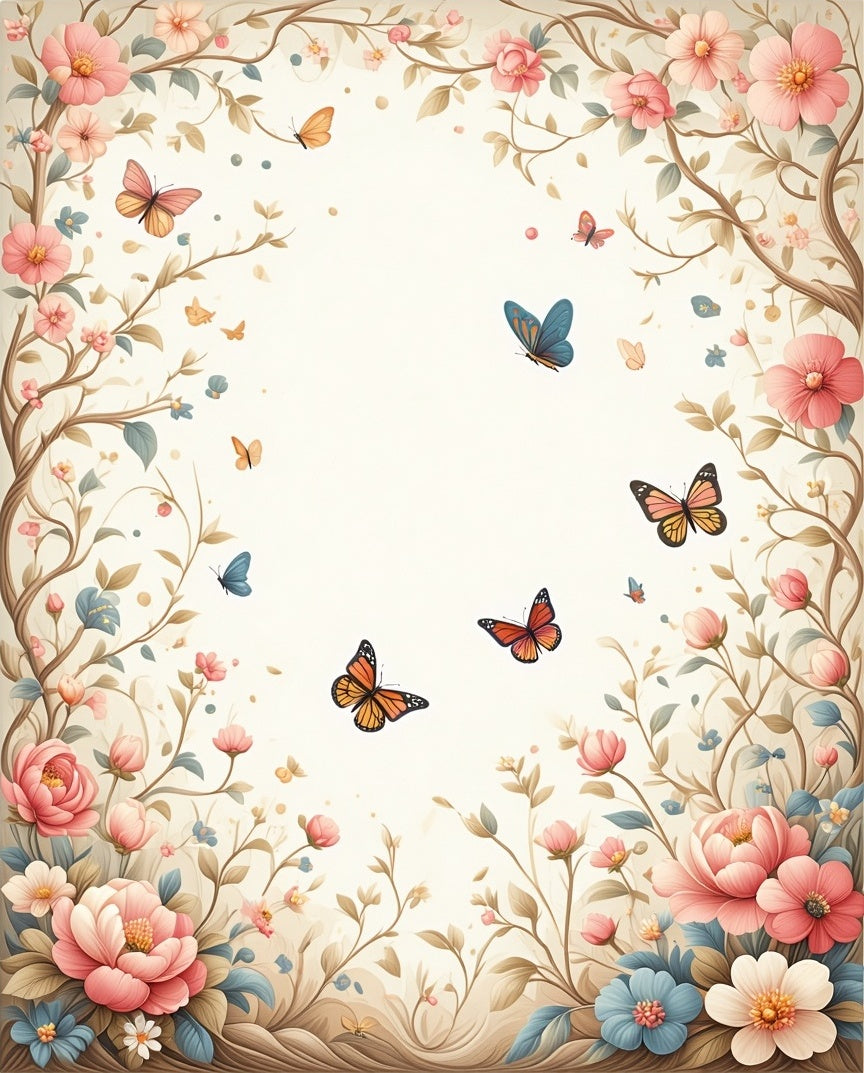 Whimsical Floral Butterfly Garden Rug