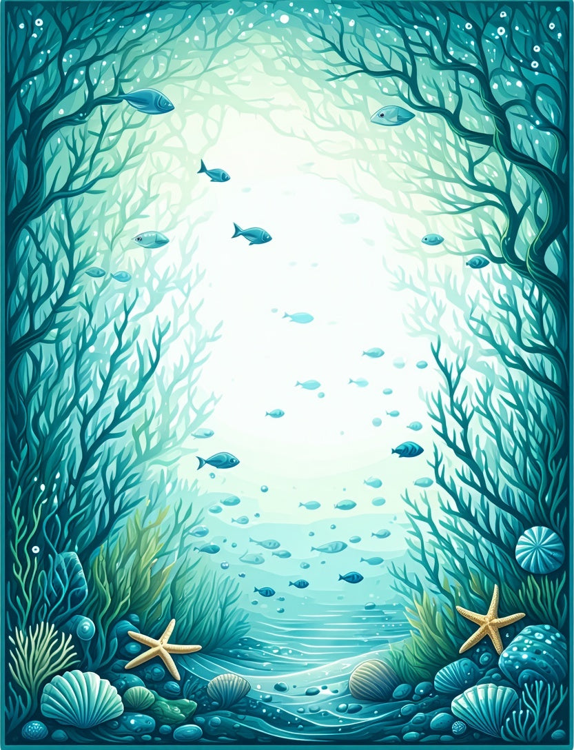 Underwater Forest Scene with Fish Rug