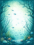 Underwater Forest Scene with Fish Rug
