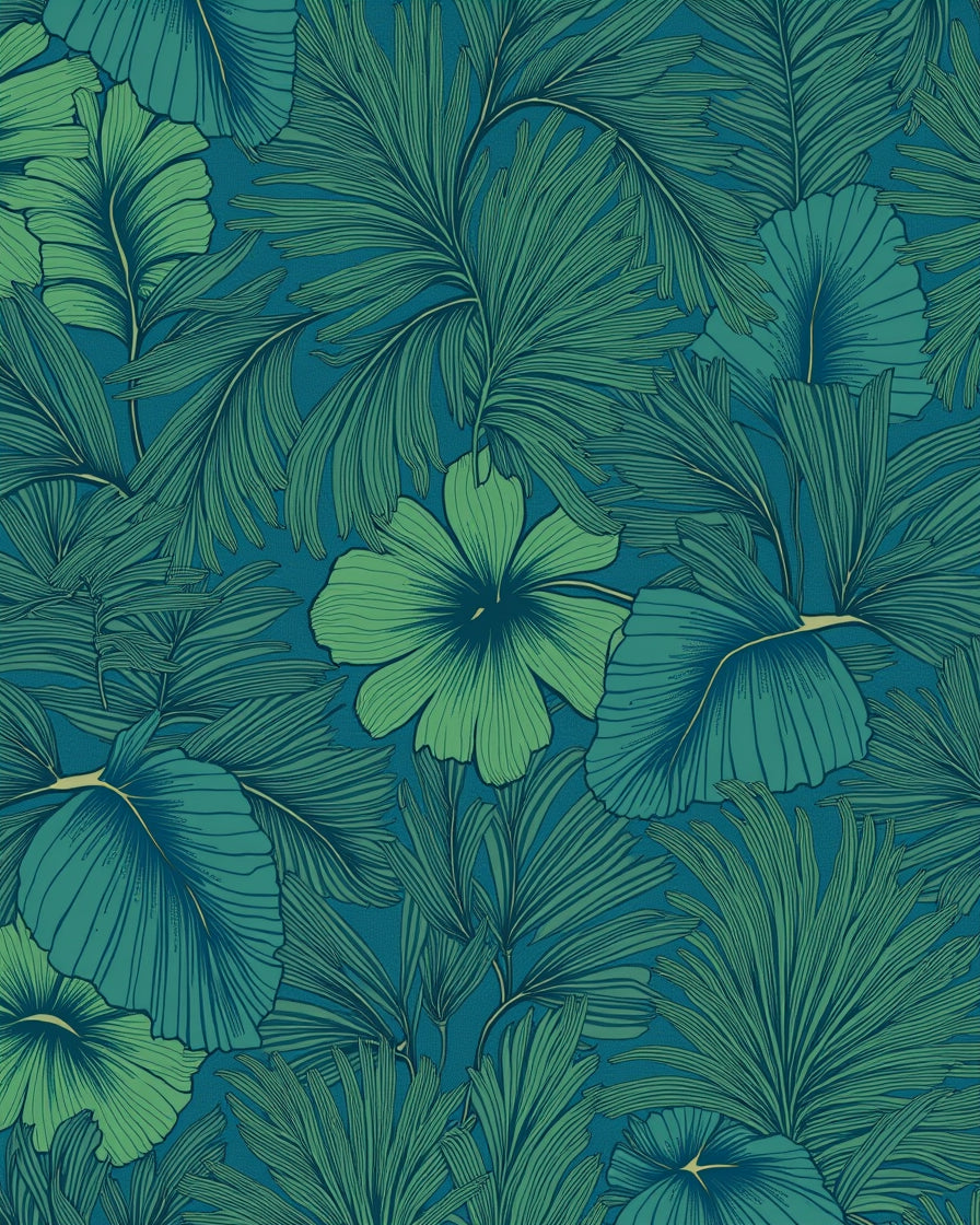 Tropical Leaf and Flower Pattern Rug
