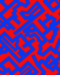 Abstract Red Blue Interlocking Pattern Rug
