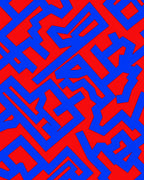 Abstract Red Blue Interlocking Pattern Rug