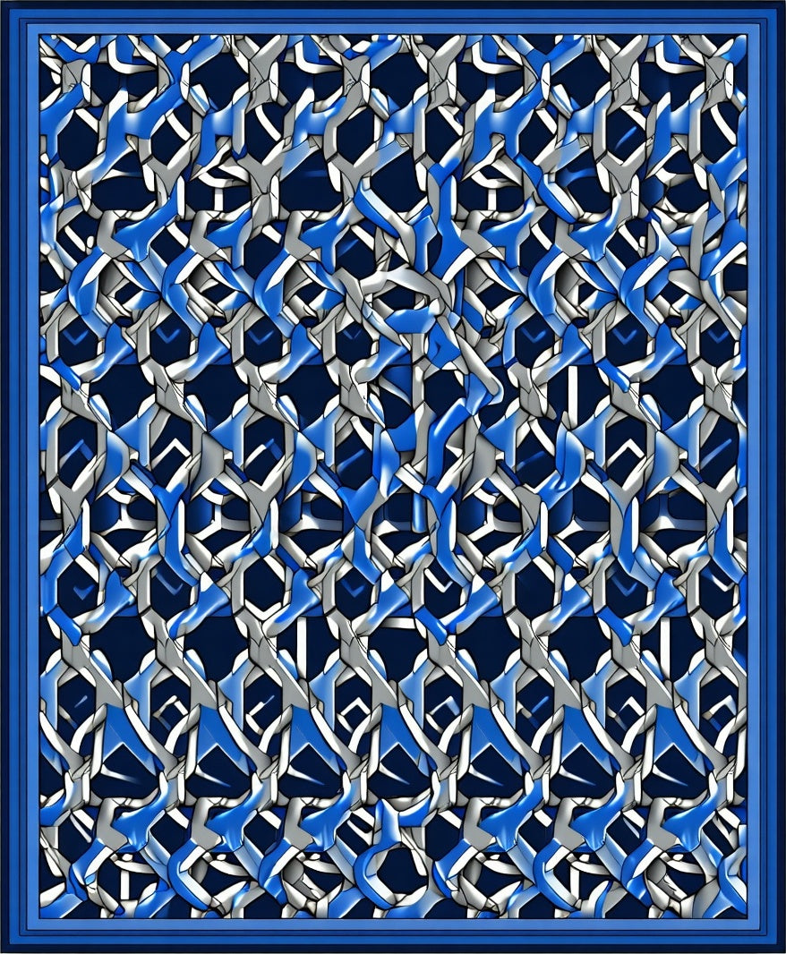 Abstract Blue 3D Geometric Pattern Rug