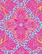 Vibrant Pink Turquoise Floral Medallion Pattern Rug