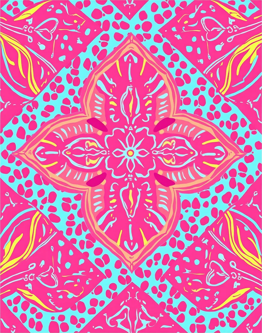 Vibrant Pink Turquoise Floral Medallion Pattern Rug