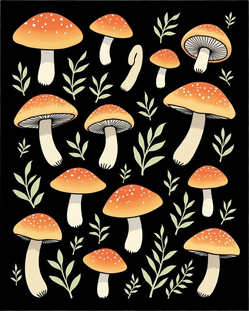 Whimsical Mushroom Folk Pattern Rug
