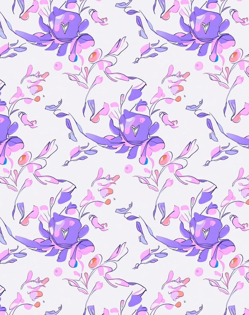 Soft Purple Pink Floral Sketch Rug