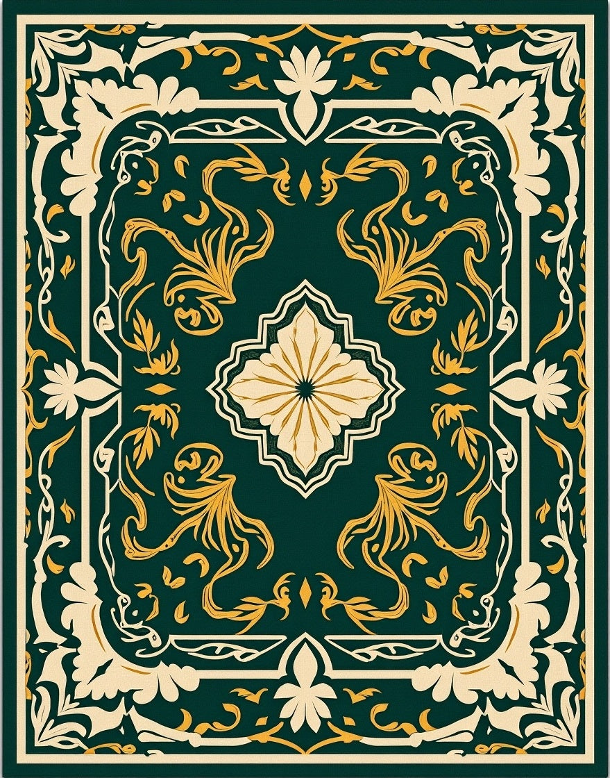 Elaborate Floral Medallion Vine Design Rug