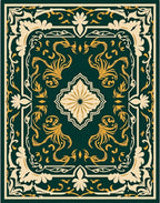 Elaborate Floral Medallion Vine Design Rug