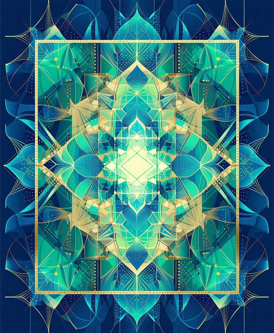 Blue Green Teal Geometric Mandalas Rug