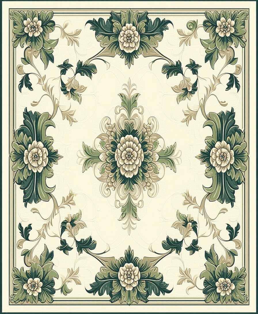 Ornate Floral Scrollwork Pattern Rug