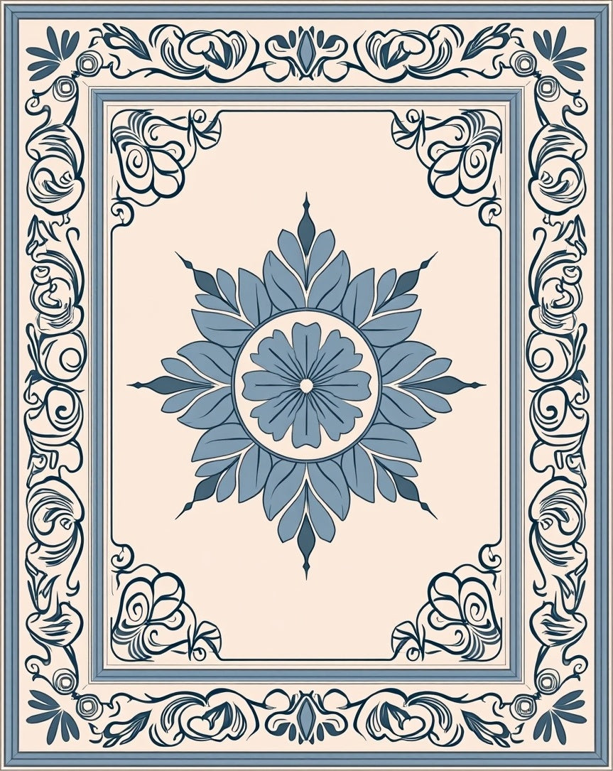Ornate Blue Floral Mandala Pattern Rug