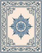 Ornate Blue Floral Mandala Pattern Rug