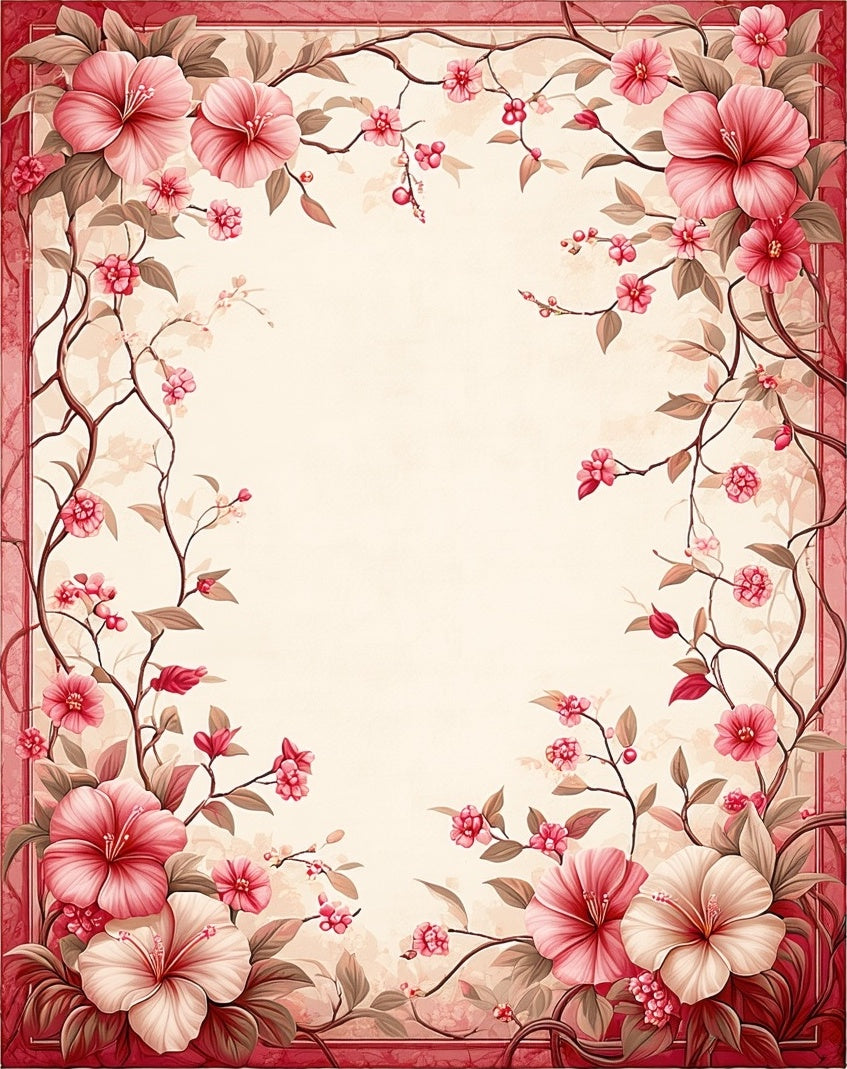 Pink Floral Vine Botanical Pattern Rug