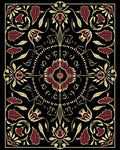 Art Nouveau Floral Mandala on Black Rug