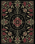 Art Nouveau Floral Mandala on Black Rug