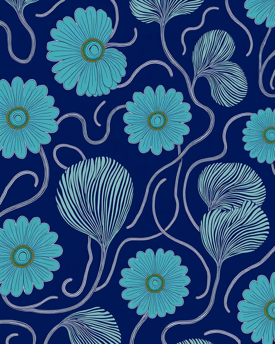Turquoise Floral Vine Pattern Rug