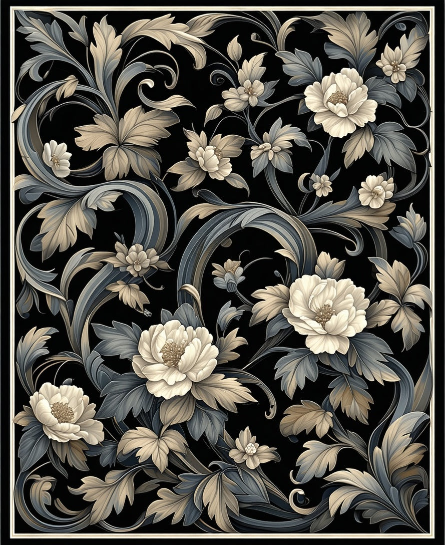 Elegant Floral Scrollwork Pattern Rug