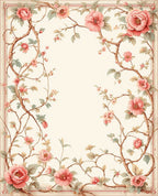 Elegant Pink Peony Floral Vine Design Rug