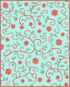 Coral Vine Flower Pattern Rug