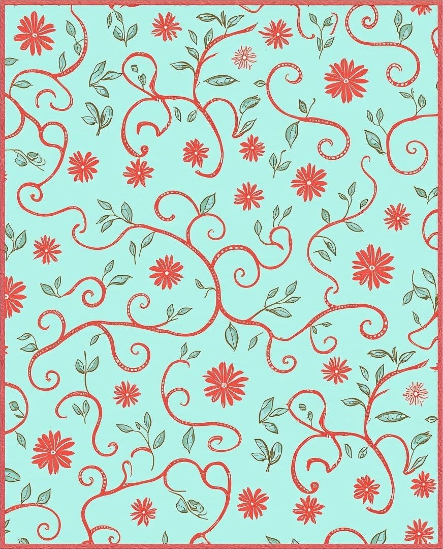 Coral Vine Flower Pattern Rug