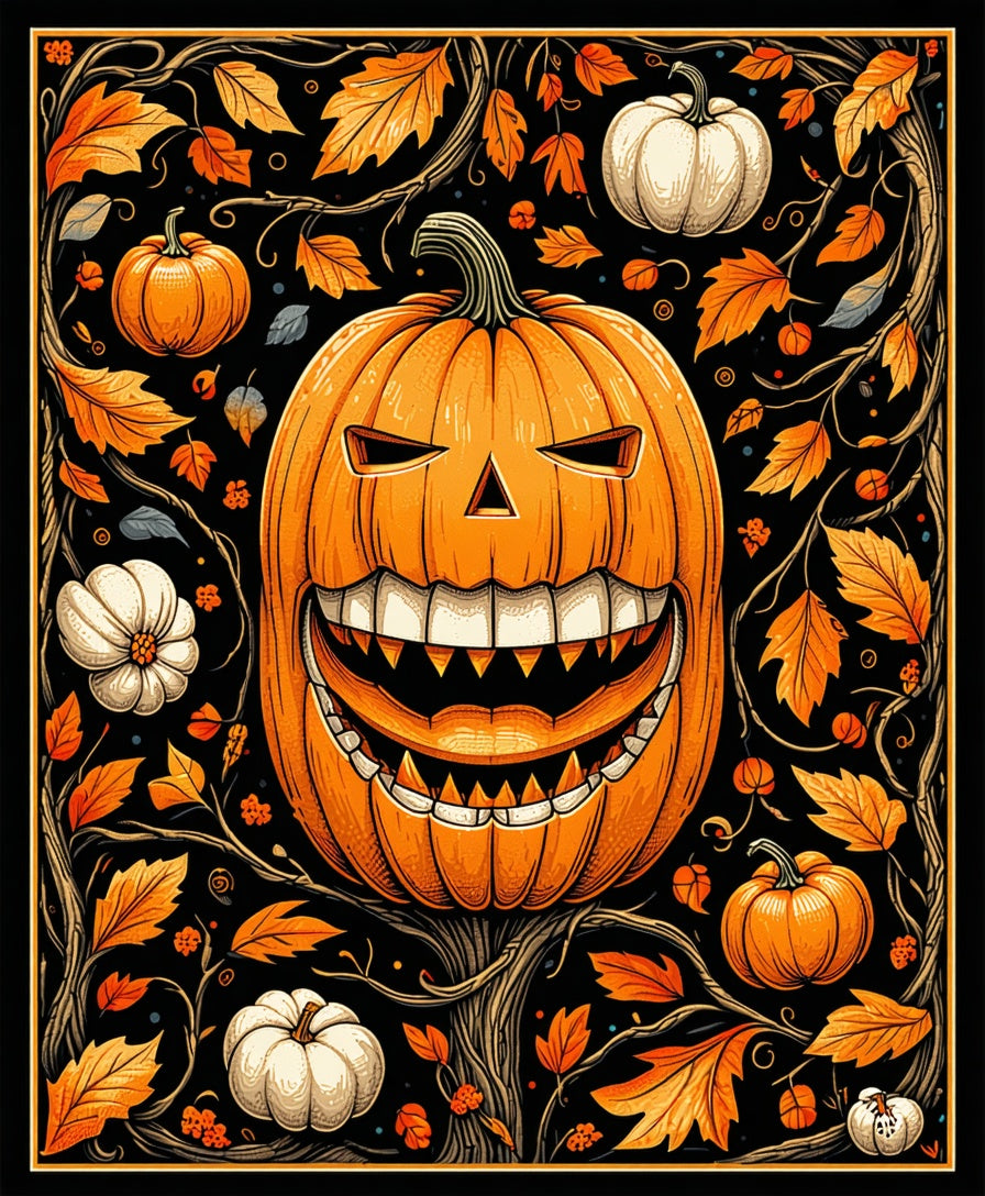 Spooky Pumpkin Vine Halloween Pattern Rug