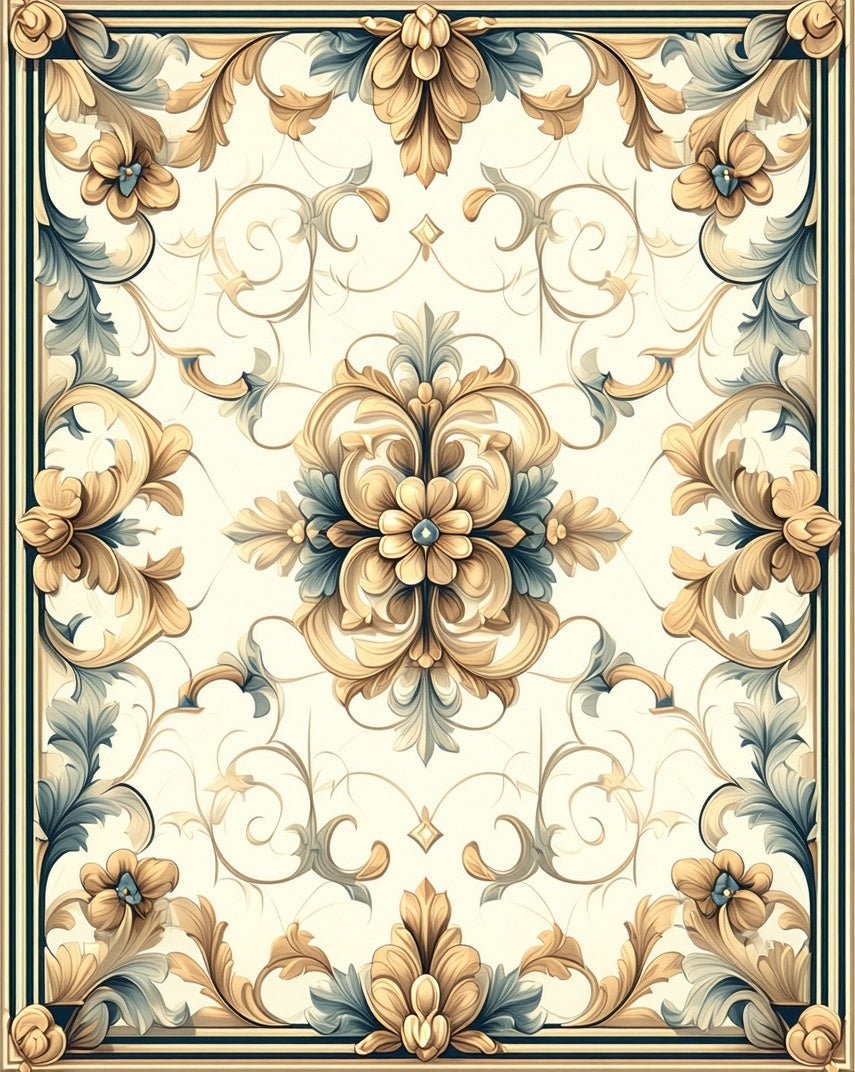 Vintage Floral Acanthus Leaf Scroll Design Rug
