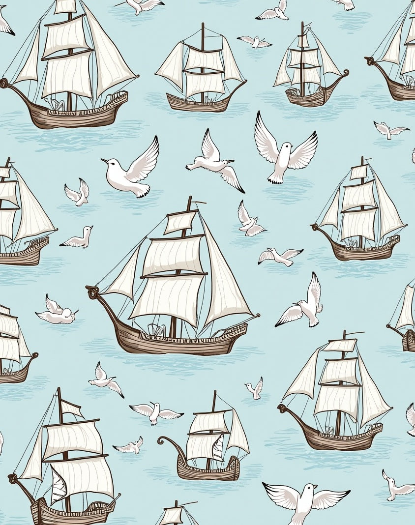 Vintage Sailboats And Seagulls Pattern Rug