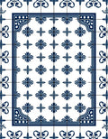 Classic Blue Floral Tile Pattern Rug